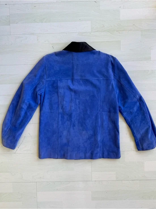 NWT Zara Electric Blue Suede Jacket with Black Leather Collar - Picture 15 of 16